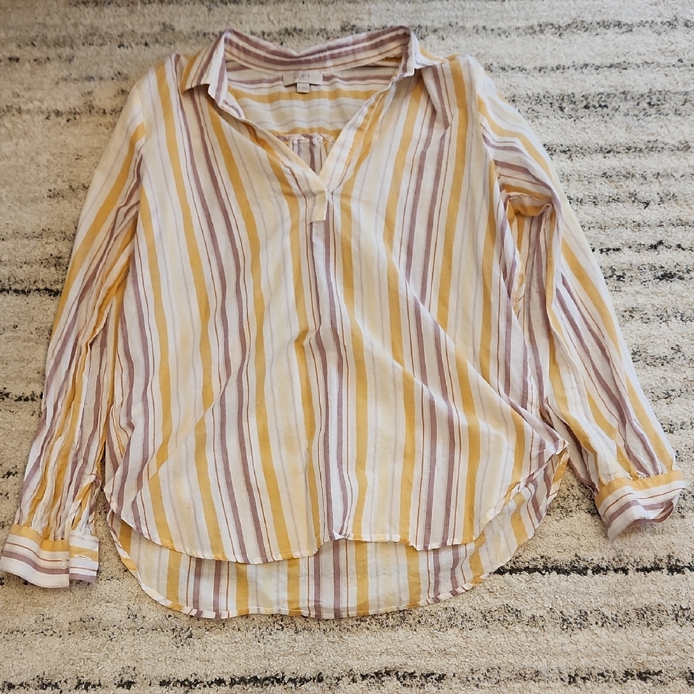 LOFT Multicolor Striped Button Down Top Size Med
